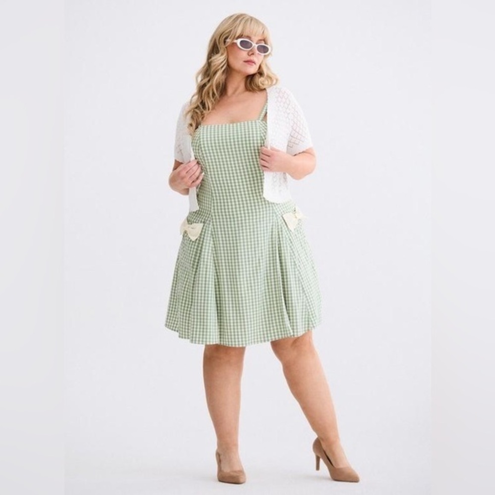 Torrid Retro Chic Fit & Flare Dress Green Gingham Mini Dress Womens Plus Size 24